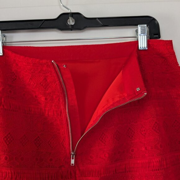 J. Crew Mini Skirt Size 6 Red Fringe Tiered Lace Exposed Zip Crochet Overlay NWT - Picture 12 of 15